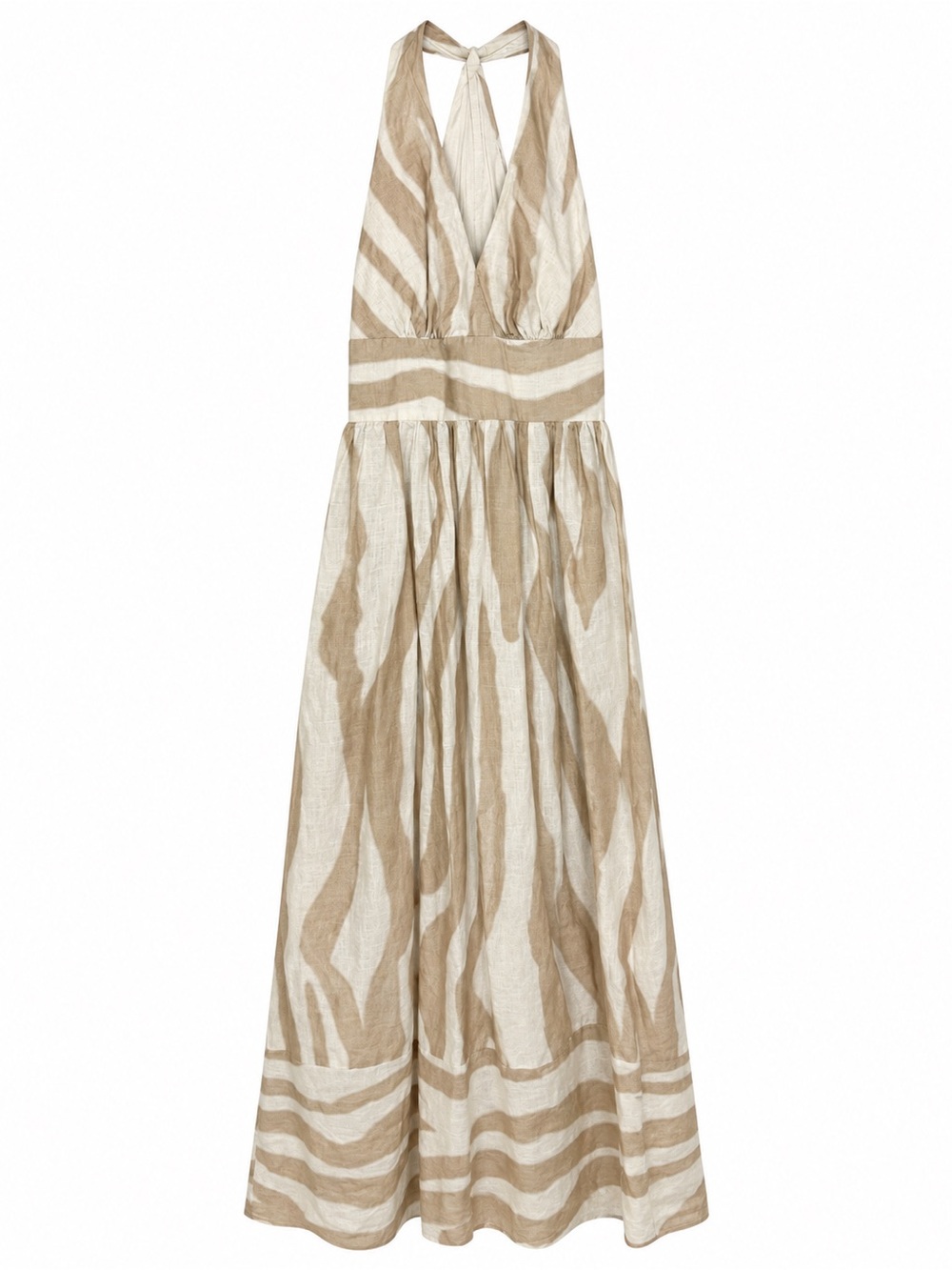 Banana Republic Women’s Size 6 Linen Cotton Zebra Print Halter Maxi Dress